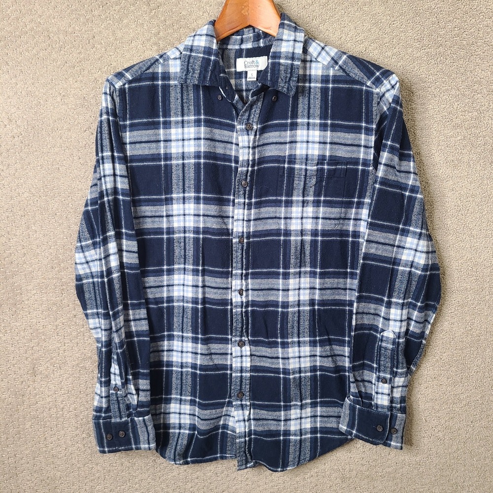Croft & Barrow Shirt Mens S Blue Plaid Button Down Flannel 100% Cotton Casual